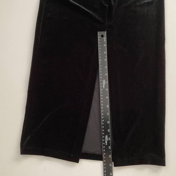 Vtg Faith Couture Velvet Maxi Dress Sz S Black VNeck Back Slit Demure Event Y2K - Picture 8 of 11